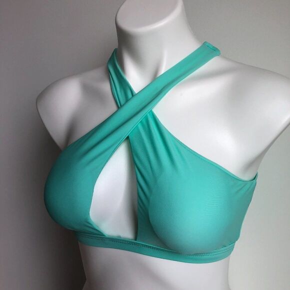 New SHEIN Bikini Top Crossed in Front Teal Small - Picture 2 of 8